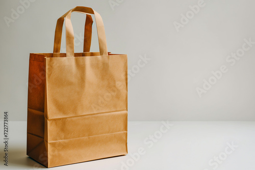 A blank brown paper bag and a handle on a white background, for mock-up. photo