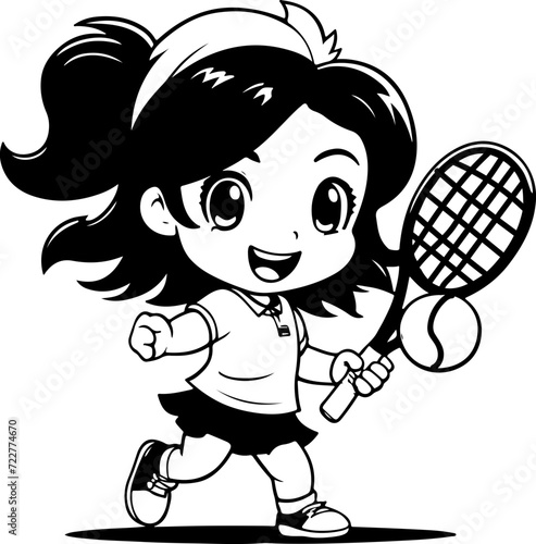 child playing tennis cartoon vector illustration, comic style