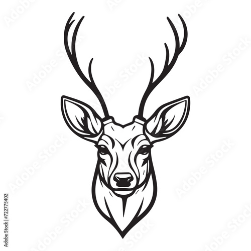 2d black outline vector hand drawn art style minimalism black and white animal head of deer