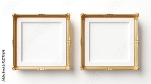 Empty picture frames on wall, two white inside painting frames mockup 
