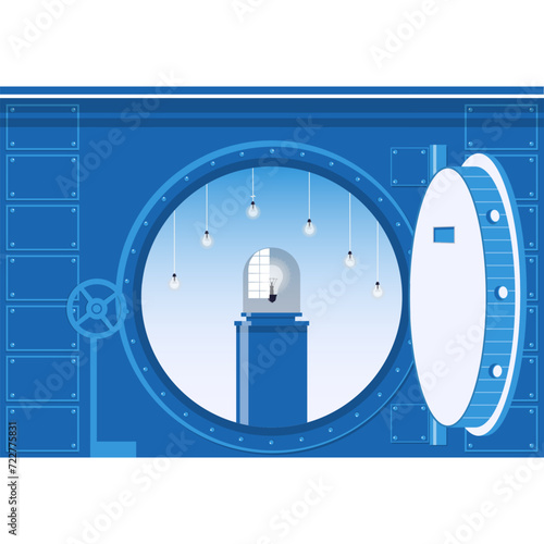 Bank vault with creative idea solution vector icon