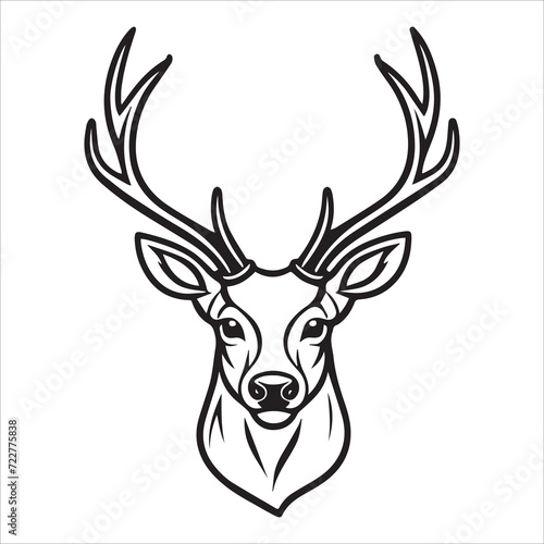 2d black outline vector hand drawn art style minimalism black and white animal head of deer