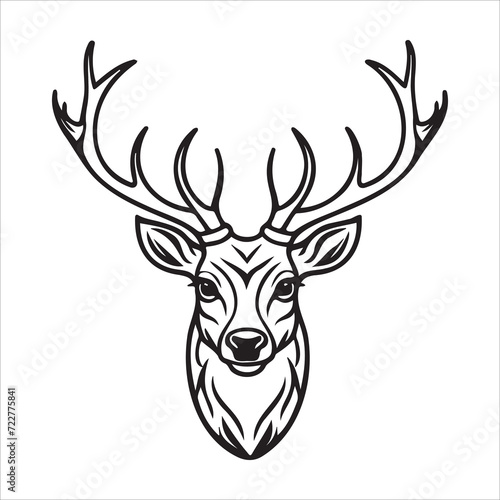 2d black outline vector hand drawn art style minimalism black and white animal head of deer