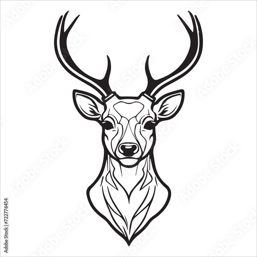 2d black outline vector hand drawn art style minimalism black and white animal head of deer © Rizaldy