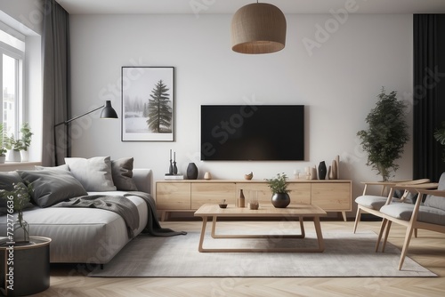Nordic designed interior of a living room in a modern and contemporary home apartment © Dhiandra