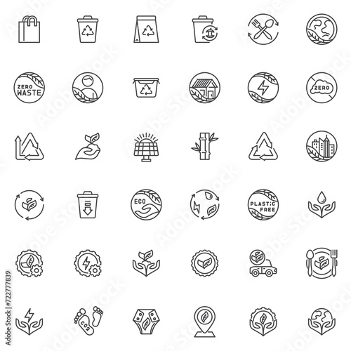 Zero waste line icons set