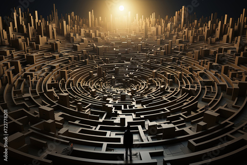 Labyrinth of Illumination: A Man Confronts the Brilliant Center of the Maze