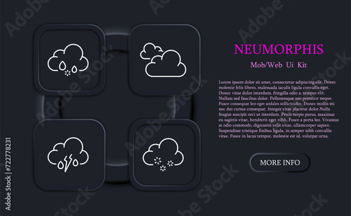 Clouds set line icon. Weather, temperature, rain, sun, cold, heat, frost. Neomorphism style. Vector line icon for business and advertising