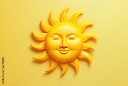 Yellow sun 3d render image isolated on clean studio background