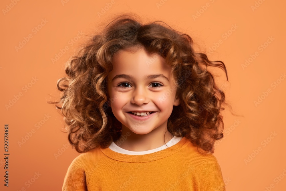 Portrait of a smiling little girl with curly hair on orange background Portrait of a smiling little girl with curly hair on orange background