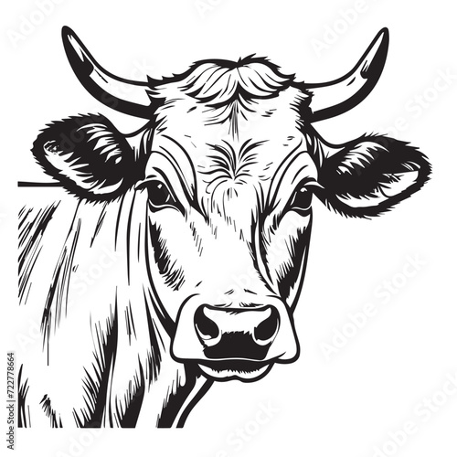 2d black outline vector hand drawn art style minimalism black and white animal head of cow