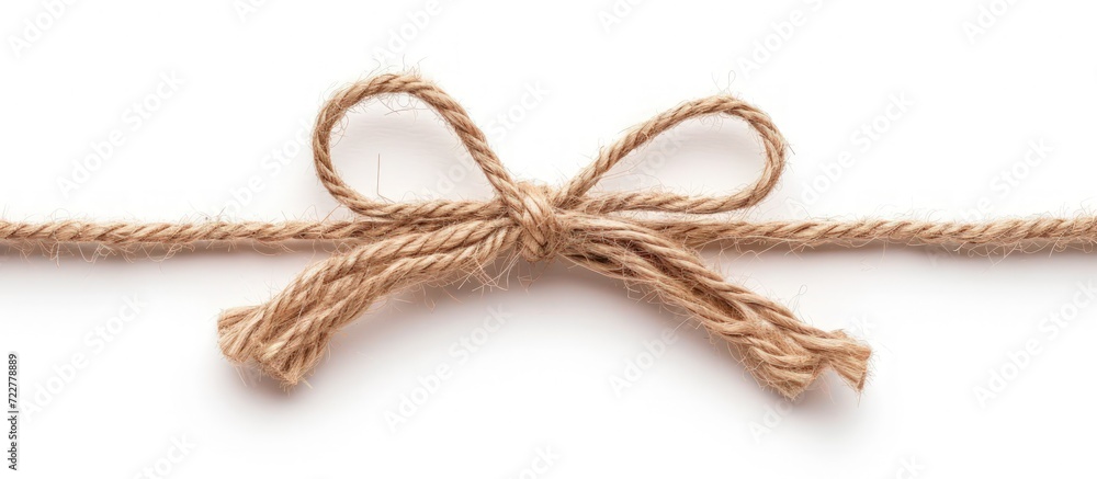 Closeup brown bow twine on white background. Generated AI image