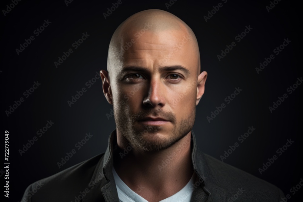 Portrait of a handsome bald man over dark background. Men's beauty, fashion. Portrait of a handsome bald man over dark background. Men's beauty, fashion.