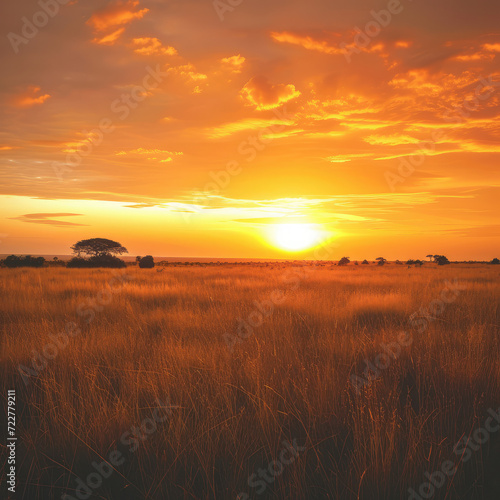 Expansive Savanna: Grasslands Rippling in Hues of Gold