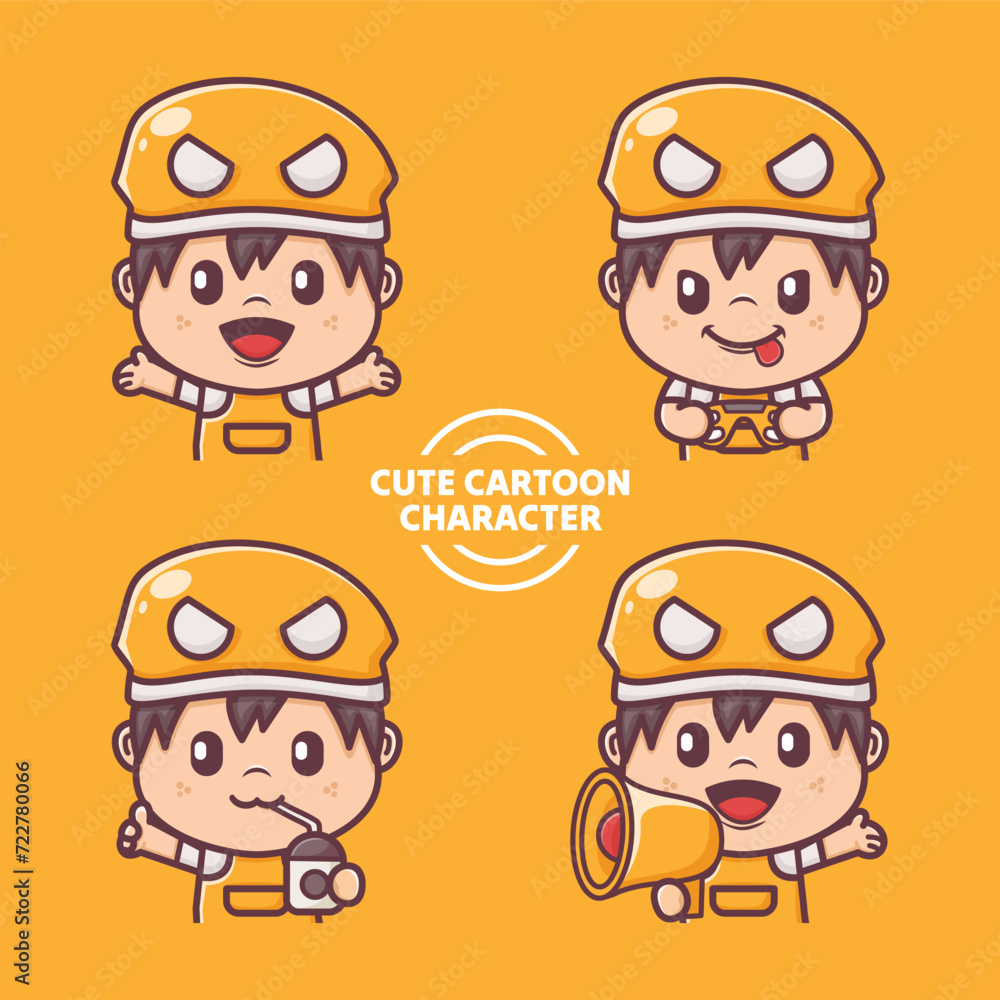 Cute boy cartoon character with different expressions Cute boy cartoon character with different expressions