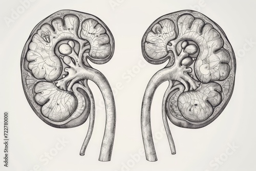 Detailed Human Kidneys Cross-Section