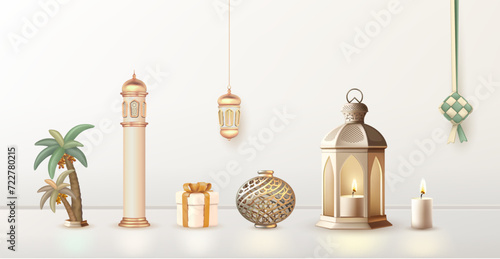 3d islamic ornaments for Eid Mubarak and Ramadan concept