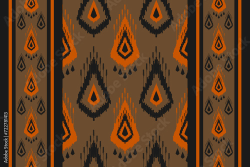 Carpet ethnic pattern art. Ikat seamless pattern traditional. American, Mexican style. Brown background. Design for illustration, fabric, clothing, rug, textile, batik, embroidery.