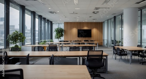 Modern business office without people with blurred bokeh background