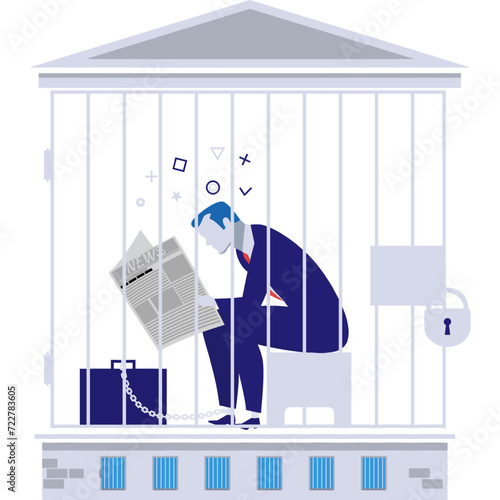 Businessman debtor in prison vector flat icon