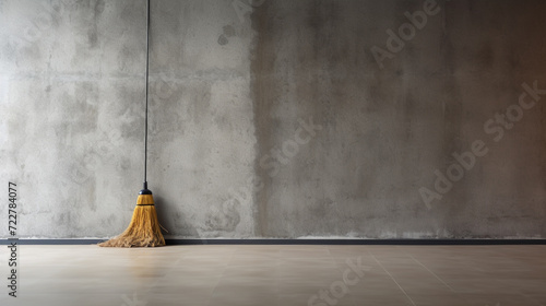 Mop with plastic handle near wall indoors photo