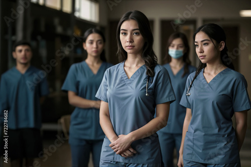 Ritratto di una Giovane Studentessa Infermiera con il Suo Team in Ospedale