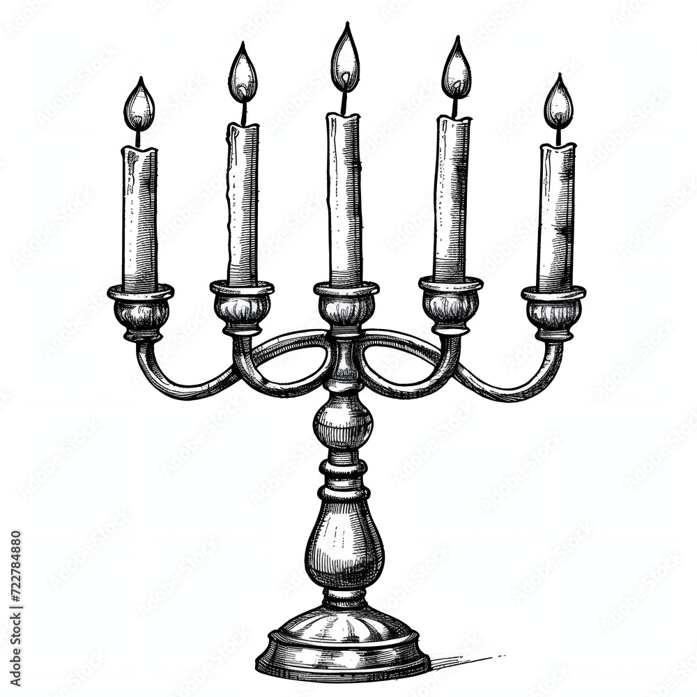 Hanukkah menorah isolated on white background, sketch, png
