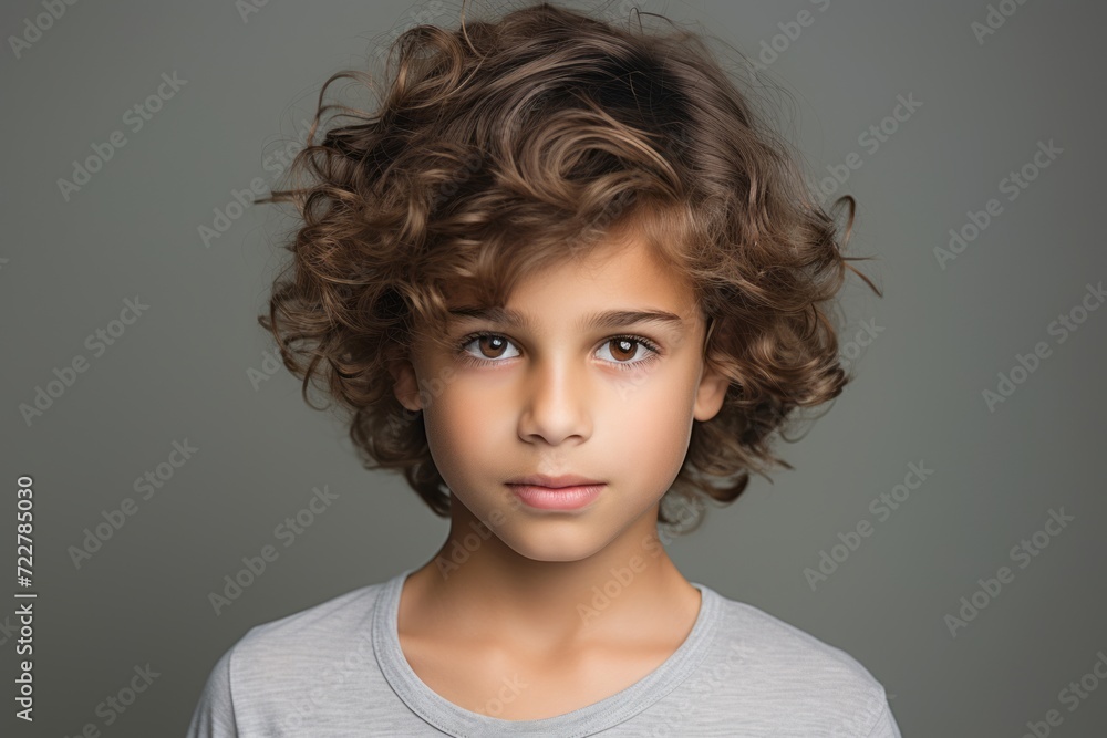 Portrait of a cute little boy with curly hair, studio shot Portrait of a cute little boy with curly hair, studio shot