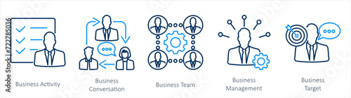 A set of 5 Mix icons as business activity, business conversation, business team