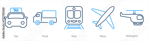 A set of 5 Mix icons as taxi, truck, train