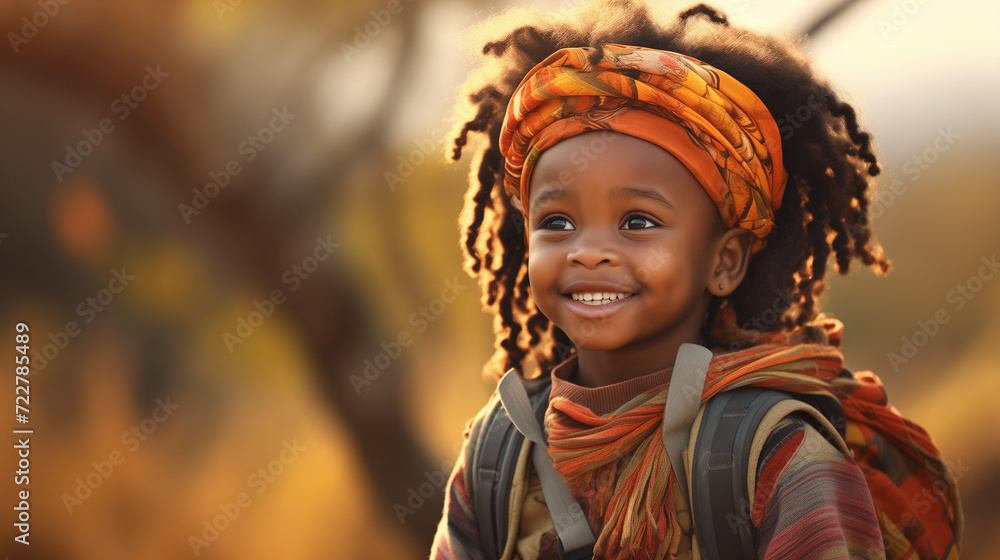 portrait of a beautiful, cute smiling child with dreadlocks and orange bandana portrait of a beautiful, cute smiling child with dreadlocks and orange bandana