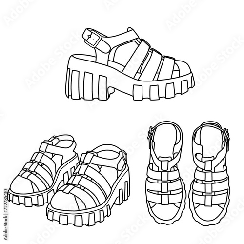 Heels with chunky sole flat vector illustration.