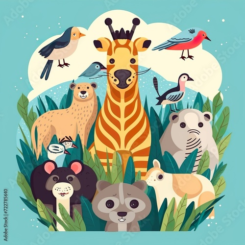group of cute wildlife animals generative ai