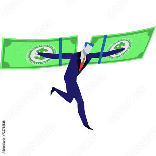 Businessman fly with dollar wings vector icon