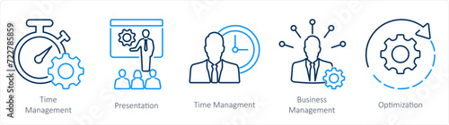 A set of 5 mix icons as time management, presentation, business management photo