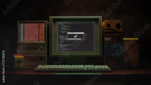 Retro computer running a hacking sequence