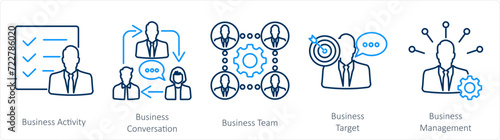 A set of 5 mix icons as business activity, business conversation, business team