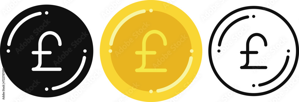 pound currency coin set black, gold, line art, pound money. currency digital pound coin for financial concept, vector illustration pound currency coin set black, gold, line art, pound money. currency digital pound coin for financial concept, vector illustration