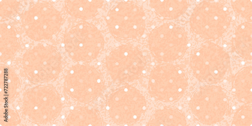 Peach fuzz circle spot pattern. Seamless background. Grunge polka dot in peach fuzz color. 2024 year colour abstract seamless pattern. Spring trend fashion round splash background. Cloth fabric vector