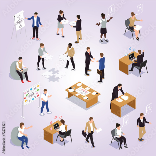 teamwork efficient collaboration isometric icons collection with interacting unified sharing ideas business