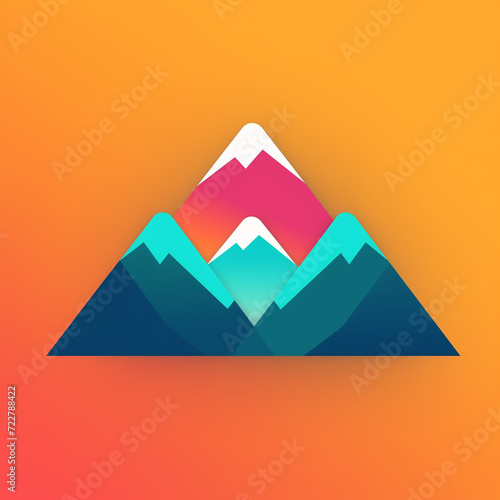 Outdoor hiking Logo: Geometric Snow-Capped Mountain Peaks in Low Poly Style, Set Against a Vibrant Yellow Background