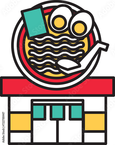 シンプルな線画のラーメン店のイラスト