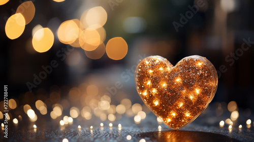 transparent glass heart on bokeh background, love concept