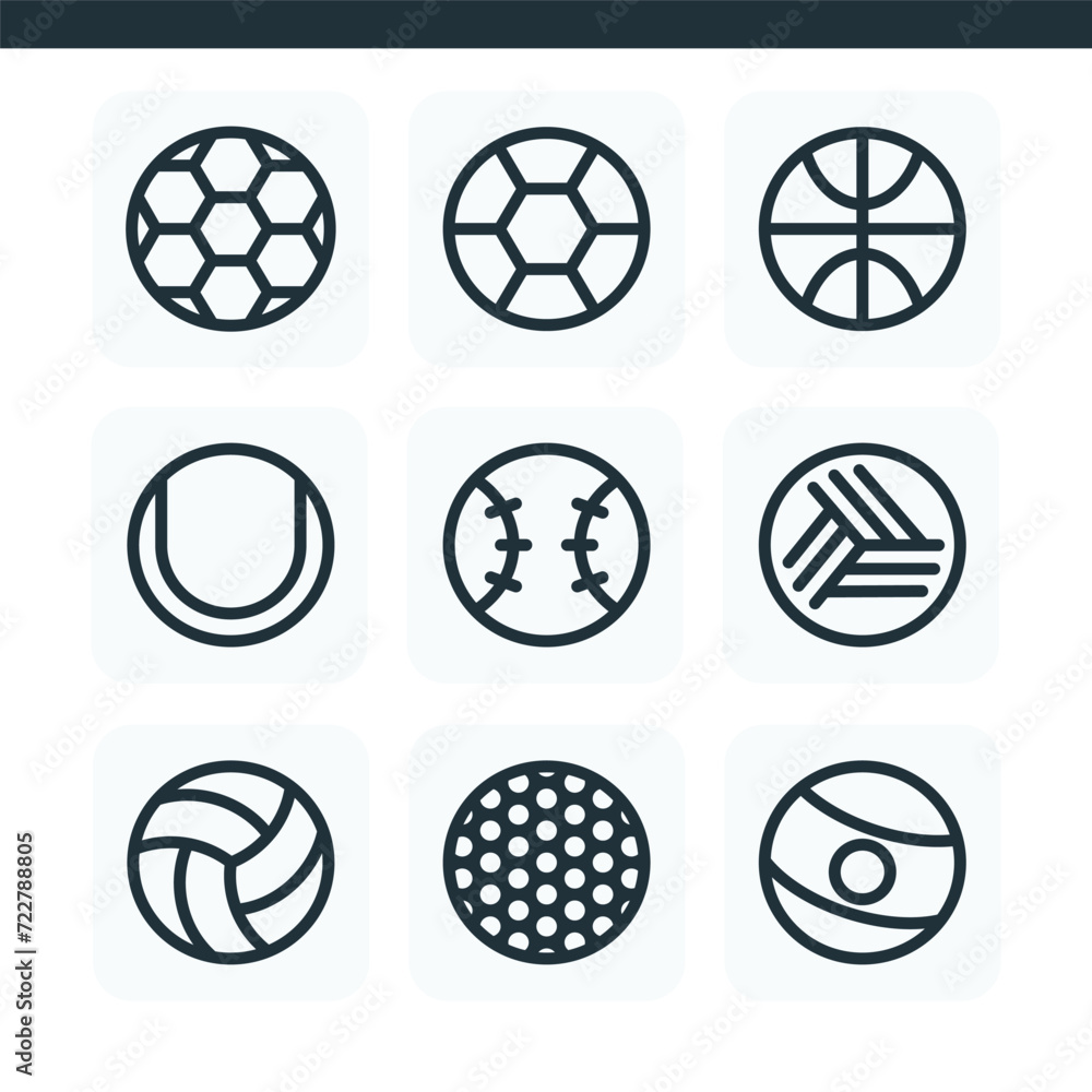 Sports ball vector thin line set icon design Sports ball vector thin line set icon design