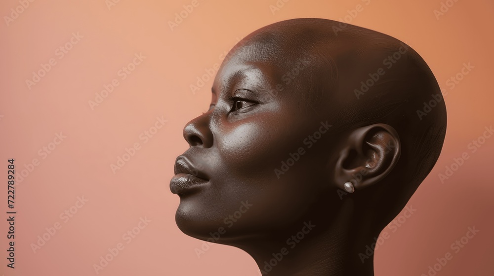 Woman Cancer Awareness World Cancer Day Hope cancer Healing Portrait of a bald black Woman Woman Cancer Awareness World Cancer Day Hope cancer Healing Portrait of a bald black Woman