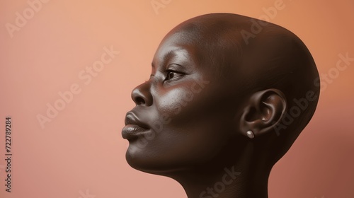 Woman Cancer Awareness World Cancer Day Hope cancer Healing Portrait of a bald black Woman © PM-Artistic