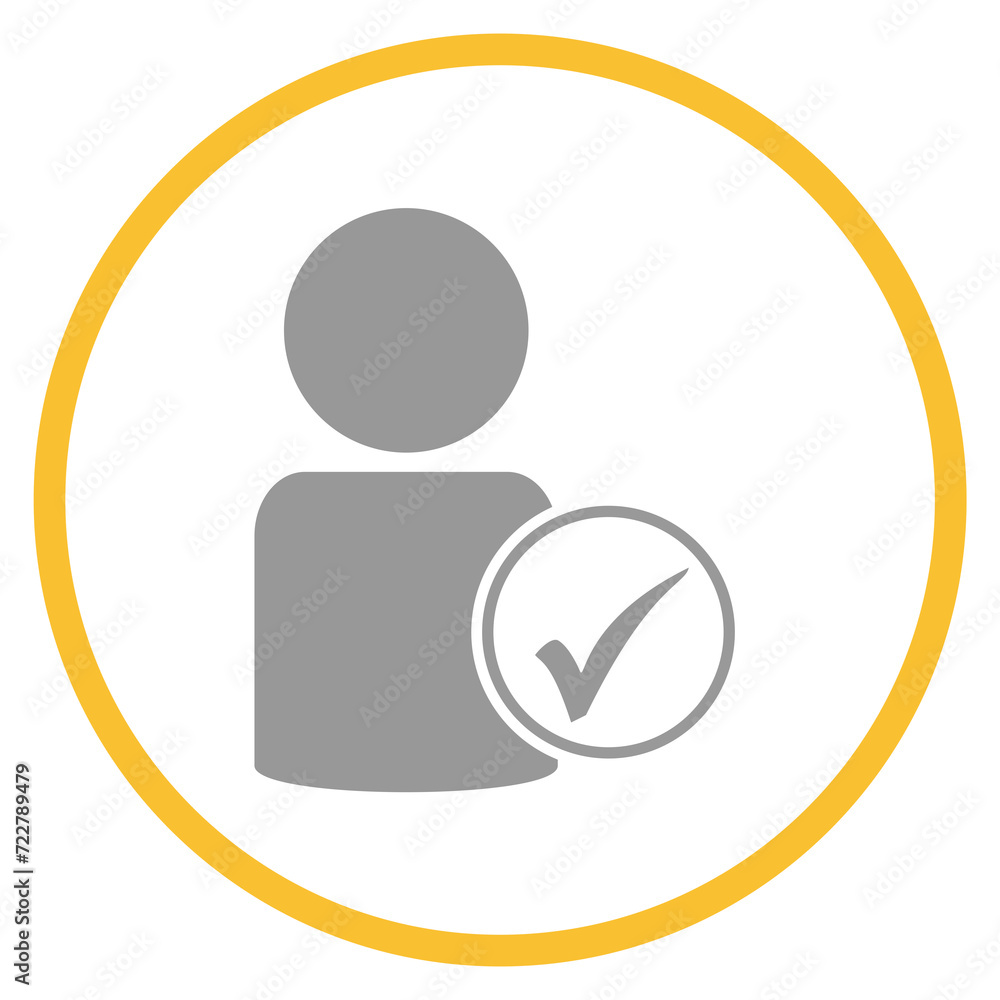Button grau orange mit Person und Häkchen Icon: Account geprüft Button grau orange mit Person und Häkchen Icon: Account geprüft