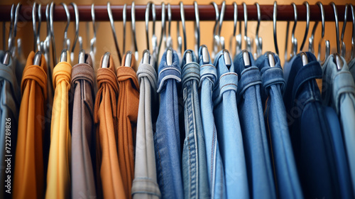 Wallpaper Mural Many jeans hanging on a rack. Row of pants denim jeans hanging in closet. concept of buy , sell , shopping and jeans fashion . Torontodigital.ca