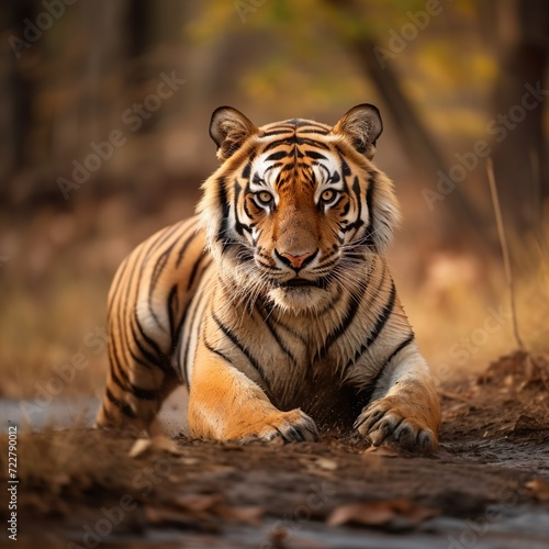 medium shot of tiger in the nature habitat generative ai 
