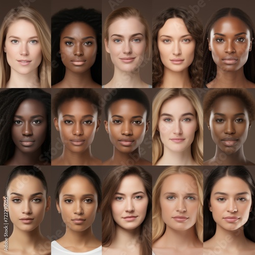 Women of different ages. Youth and senior ladies. Phenotype. Face. Human race. Gene. Ethnicity. Caucasian and black females. Genetics. 15 portraits. Afro. Skin color. Hairstyle. Collage. Audition